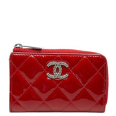 シャネル ココマーク マトラッセ L字ファスナー コインケース 小銭入れ レッド パテントレザー レディース CHANEL 【中古】
