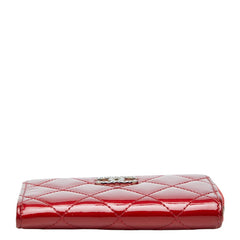 シャネル ココマーク マトラッセ L字ファスナー コインケース 小銭入れ レッド パテントレザー レディース CHANEL 【中古】