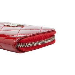 シャネル ココマーク マトラッセ L字ファスナー コインケース 小銭入れ レッド パテントレザー レディース CHANEL 【中古】