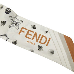 フェンディ ラッピー バンドゥ スカーフ ホワイト グレー シルク レディース FENDI 【中古】