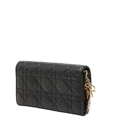 ディオール カナージュ ステッチ 長財布 チェーンウォレット ブラック レザー レディース Dior 【中古】