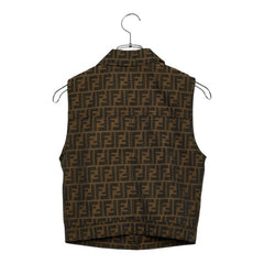 フェンディ ズッカ ベスト ジレ 金ボタン ブラウン コットン ポリエステル レディース FENDI 【中古】