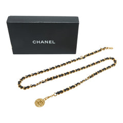シャネル ココマーク ヴィンテージ ウエスト チェーン ベルト 1982 ゴールド ブラック メッキ レザー レディース CHANEL 【中古】