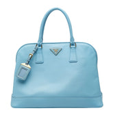 プラダ 三角ロゴプレート サフィアーノ オープン プロムナード ハンドバッグ ライトブルー レザー レディース PRADA 【中古】
