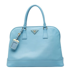 プラダ 三角ロゴプレート サフィアーノ オープン プロムナード ハンドバッグ ライトブルー レザー レディース PRADA 【中古】