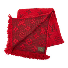 ルイ ヴィトン モノグラム エシャルプ ロゴマニア マフラー M72432 レッド ウール シルク レディース LOUIS VUITTON 【中古】