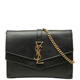 サンローラン YSLロゴ 斜め掛け チェーンウォレット ショルダーバッグ ブラック レザー レディース SAINT LAURENT 【中古】