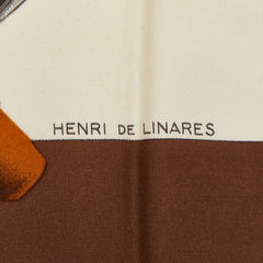 エルメス カレ90 Chasse a Vol 鷹狩り スカーフ 大判 ブラウン アイボリー シルク レディース HERMES 【中古】