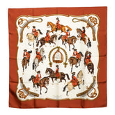 エルメス カレ90 REPRISE 乗馬風景 スカーフ ブラウン マルチカラー シルク レディース HERMES 【中古】