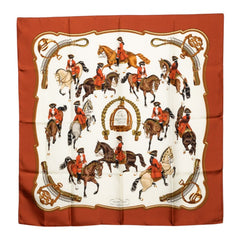 エルメス カレ90 REPRISE 乗馬風景 スカーフ ブラウン マルチカラー シルク レディース HERMES 【中古】