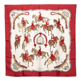エルメス カレ90 REPRISE 乗馬風景 スカーフ レッド マルチカラー シルク レディース HERMES 【中古】