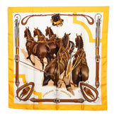 エルメス カレ90 ATTELAGE EN ARBALETE 馬車弓形連結 スカーフ イエロー ブラウン マルチカラー シルク レディース HERMES 【中古】