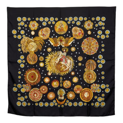 エルメス カレ90 太陽王 LE ROY SOLEIL スカーフ ブラック シルク レディース HERMES 【中古】