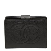シャネル ココマーク 二つ折り財布 がま口 小銭入れ ブラック キャビアスキン レディース CHANEL 【中古】