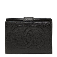 シャネル ココマーク 二つ折り財布 がま口 小銭入れ ブラック キャビアスキン レディース CHANEL 【中古】