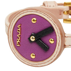 プラダ 時計 ウォッチ モチーフ ブレスレット 1AJ835 ピンクベージュ パープル レザー レディース PRADA 【中古】