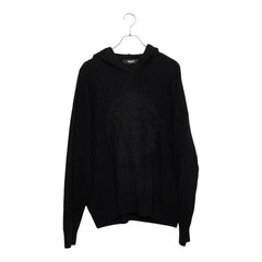 ヴェルサーチェ メデューサ ケーブル ニット パーカー プルオーバー サイズ50 ブラック ウール コットン メンズ VERSACE 【中古】