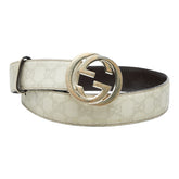 グッチ グッチシマ インターロッキングG ベルト サイズ85・34 114876 オフホワイト レザー メンズ GUCCI 【中古】