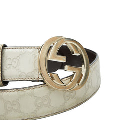 グッチ グッチシマ インターロッキングG ベルト サイズ85・34 114876 オフホワイト レザー メンズ GUCCI 【中古】