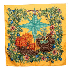 エルメス カレ90 PASSIFLORES パッションフラワー スカーフ イエロー系 シルク レディース HERMES 【中古】