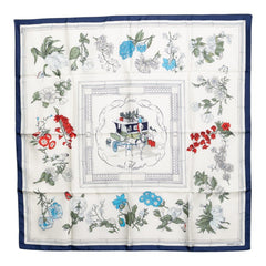 エルメス カレ90 Quai aux Fleurs 花咲く海岸通り スカーフ ホワイト シルク レディース HERMES 【中古】