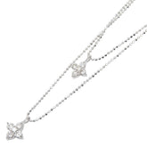 K18WG ホワイトゴールド ダイヤ(内側)0.10ct ダイヤ(外側)0.15ct ダイヤモチーフ 2連 ペンダント ネックレス レディース 【中古】