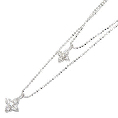 K18WG ホワイトゴールド ダイヤ(内側)0.10ct ダイヤ(外側)0.15ct ダイヤモチーフ 2連 ペンダント ネックレス レディース 【中古】