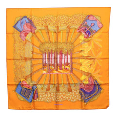 エルメス カレ90 Ombres et Lumieres 影と光 スカーフ オレンジ シルク レディース HERMES 【中古】