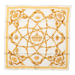 エルメス カレ70 Couronnes 王冠 スカーフ ホワイト イエロー シルク レディース HERMES 【中古】