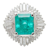 Pt900 プラチナ ダイヤモンド エメラルド エメラルド3.82ct ダイヤ1.19ct フラワーモチーフ リング 指輪 レディース 8.5号 【中古】
