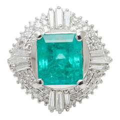Pt900 プラチナ ダイヤモンド エメラルド エメラルド3.82ct ダイヤ1.19ct フラワーモチーフ リング 指輪 レディース 8.5号 【中古】