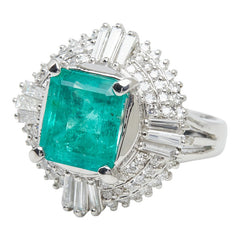 Pt900 プラチナ ダイヤモンド エメラルド エメラルド3.82ct ダイヤ1.19ct フラワーモチーフ リング 指輪 レディース 8.5号 【中古】