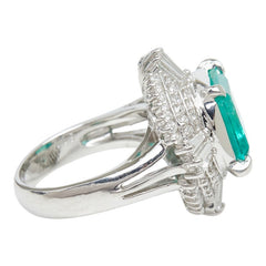 Pt900 プラチナ ダイヤモンド エメラルド エメラルド3.82ct ダイヤ1.19ct フラワーモチーフ リング 指輪 レディース 8.5号 【中古】