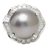 Pt900 プラチナ ブラックパール(黒蝶真珠) 黒蝶真珠14mm ダイヤ0.77ct リング 指輪 レディース 11.5号 【中古】
