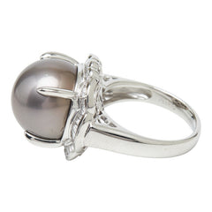 Pt900 プラチナ ブラックパール(黒蝶真珠) 黒蝶真珠14mm ダイヤ0.77ct リング 指輪 レディース 11.5号 【中古】