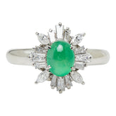 Pt850 プラチナ ヒスイ ダイヤモンド 翡翠0.82ct ダイヤ0.62ct フラワーモチーフ リング 指輪 レディース 11.5号 【中古】