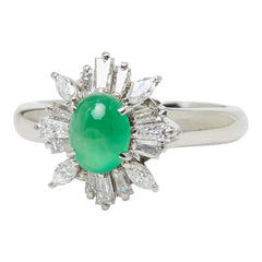 Pt850 プラチナ ヒスイ ダイヤモンド 翡翠0.82ct ダイヤ0.62ct フラワーモチーフ リング 指輪 レディース 11.5号 【中古】