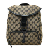 グッチ GGキャンバス バックパック リュック 巾着 019-0352 ベージュ ブラック キャンバス レザー レディース GUCCI 【中古】