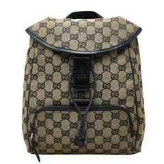 グッチ GGキャンバス バックパック リュック 巾着 019-0352 ベージュ ブラック キャンバス レザー レディース GUCCI 【中古】