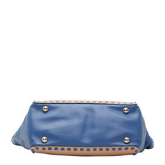 ヴァレンティノ ロックスタッズ トートバッグ ショルダーバッグ 2WAY ベージュ ブルー レザー レディース VALENTINO 【中古】