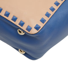 ヴァレンティノ ロックスタッズ トートバッグ ショルダーバッグ 2WAY ベージュ ブルー レザー レディース VALENTINO 【中古】