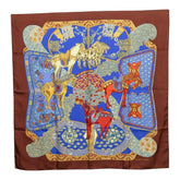 エルメス カレ90 ART des STEPPES ステップ美術 スカーフ ブラウン ブルー シルク レディース HERMES 【中古】