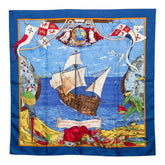 エルメス カレ90 Christophe Colomb decouvre 1 Amerique 12 Octobre 1492 コロンブス アメリカ大陸発見 スカーフ 大判 ブルー系 マルチカラー シルク レディース HERMES 【中古】