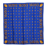 ディオール ロゴ ボタン柄 スカーフ 大判 ブルー ゴールド シルク レディース Dior 【中古】