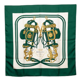 エルメス カレ90 BRIDES de GALA 式典用の馬勒 スカーフ 大判 グリーン系 マルチカラー シルク レディース HERMES 【中古】