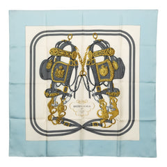 エルメス カレ90 BRIDES de GALA 式典用の馬勒 スカーフ ライトブルー ホワイト シルク レディース HERMES 【中古】