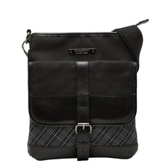バーバリーブラックレーベル チェック 斜め掛け ショルダーバッグ ブラック グレー レザー ナイロン レディース BURBERRY BLACK LABEL 【中古】