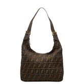 フェンディ ズッカ ワンショルダーバッグ ブラウン ブラック キャンバス レザー レディース FENDI 【中古】