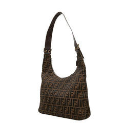 フェンディ ズッカ ワンショルダーバッグ ブラウン ブラック キャンバス レザー レディース FENDI 【中古】