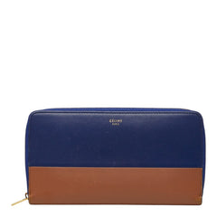 セリーヌ ラウンドファスナー 長財布 ネイビー ブラウン バイカラー レザー レディース CELINE 【中古】